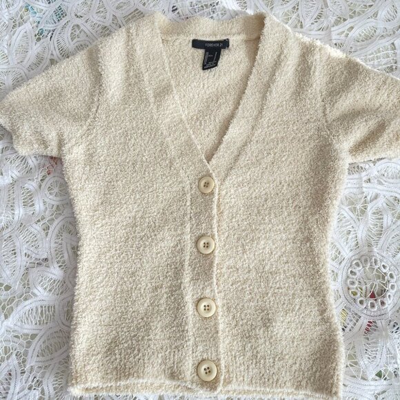 Forever 21 Fleece Sherpa Button-Up Cardigan Cream - S - Picture 2 of 7
